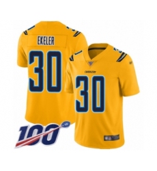 Youth Los Angeles Chargers #30 Austin Ekeler Limited Gold Inverted Legend 100th Season Football Jersey