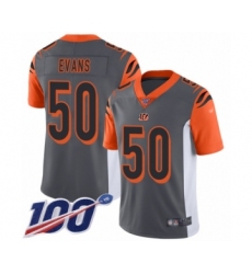 Men's Cincinnati Bengals #50 Jordan Evans Limited Silver Inverted Legend 100th Season Football Jersey