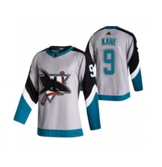 Men's San Jose Sharks #9 Evander Kane Grey 2020-21 Reverse Retro Alternate Hockey Jersey