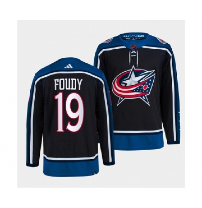 Men's Columbus Blue Jackets #19 Liam Foudy Navy 2022 Reverse Retro Stitched Jersey