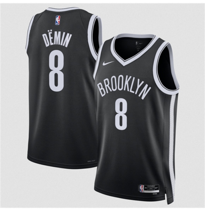 Men's Brooklyn Nets #8 Egor Demin Black Icon Edition Stitched Basketball Jersey