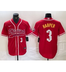 Men's Philadelphia Phillies #3 Bryce Harper Number Red Cool Base Stitched Baseball Jerseys