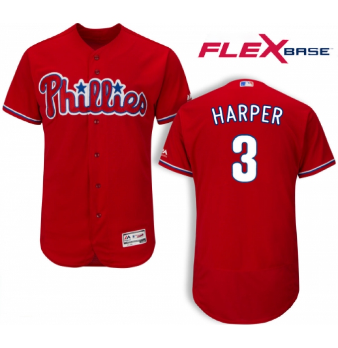 Men's Philadelphia Phillies #3 Bryce Harper Red Flexbase Authentic Collection Stitched MLB Jersey