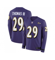 Men's Baltimore Ravens #29 Earl Thomas III Limited Purple Therma Long Sleeve Football Jersey