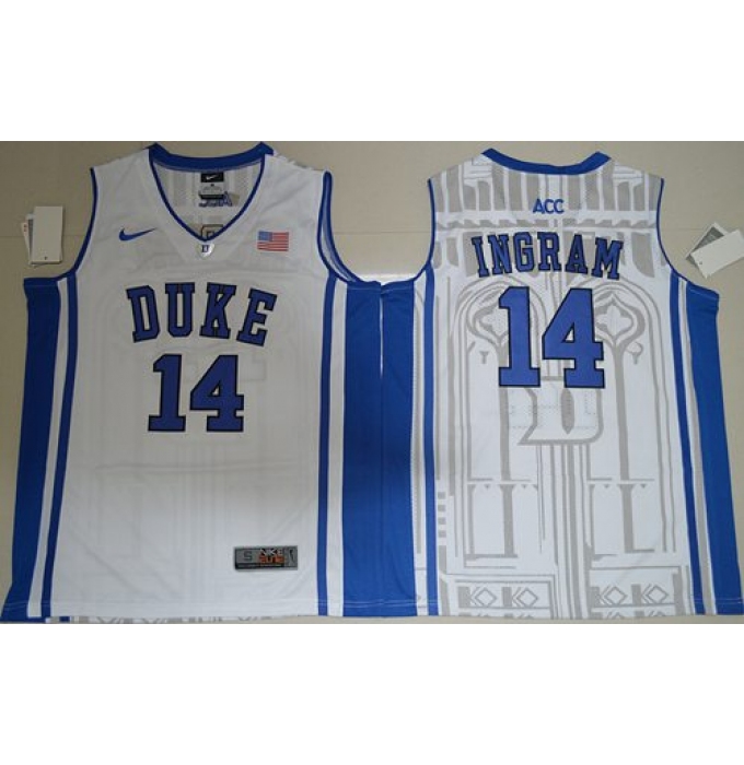 Duke Blue Devils #14 Brandon Ingram White Basketball Elite V Neck Stitched NCAA Jersey