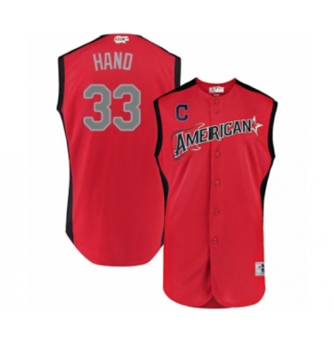 Men's Cleveland Indians #33 Brad Hand Authentic Red American League 2019 Baseball All-Star Jersey
