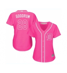 Women's Detroit Tigers #28 Niko Goodrum Replica Pink Fashion Cool Base Baseball Jersey