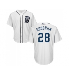 Youth Detroit Tigers #28 Niko Goodrum Replica White Home Cool Base Baseball Jersey