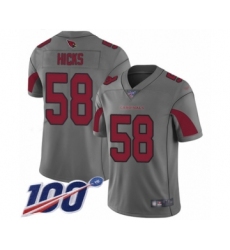 Men's Arizona Cardinals #58 Jordan Hicks Limited Silver Inverted Legend 100th Season Football Jersey