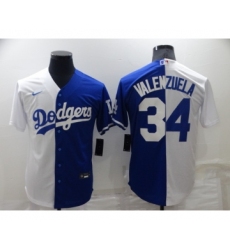Men's Los Angeles Dodgers #34 Toro Valenzuela White Blue Split Cool Base Stitched Baseball Jersey