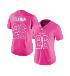 Women's San Francisco 49ers #26 Tevin Coleman Limited Pink Rush Fashion Football Jersey