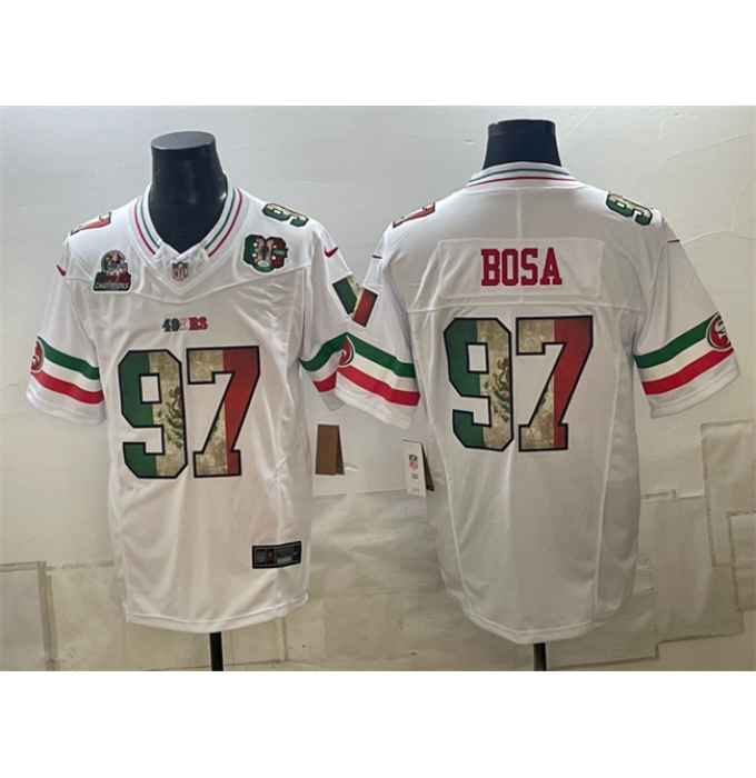 Men's San Francisco 49ers #97 Nick Bosa White Mexico 80th Anniversary Five Time Super Bowl Champions 2026 F.U.S.E. Vapor Untouchable Limited Football Stitc