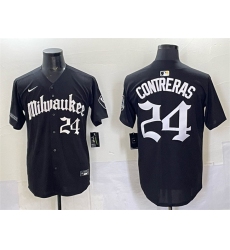 Men's Milwaukee Brewers #24 William Contreras Black 'Gothic 414 Shadows Edition' Vapor Premier Limited Stitched Jersey