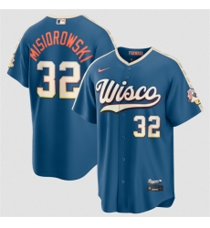 Men's Milwaukee Brewers #32 Jacob Misiorowski Mineral Blue 2026 City Connect Stadium Stitched Stitched Baseball Jersey