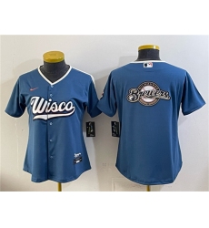 Women's Milwaukee Brewers Team Big Logo Mineral Blue 2026 City Connect Stadium Stitched Jersey(Run Small)