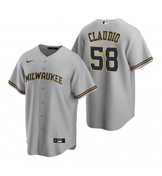 Men's Nike Milwaukee Brewers #58 Alex Claudio Gray Road Stitched Baseball Jersey