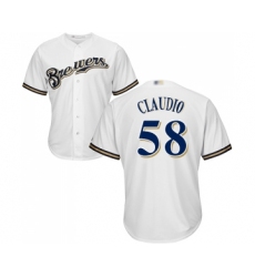 Youth Milwaukee Brewers #58 Alex Claudio Replica White Alternate Cool Base Baseball Jersey