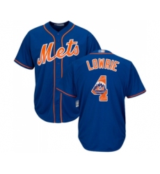 Men's New York Mets #4 Jed Lowrie Authentic Royal Blue Team Logo Fashion Cool Base Baseball Jersey