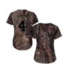 Women's New York Mets #4 Jed Lowrie Authentic Camo Realtree Collection Flex Base Baseball Jersey