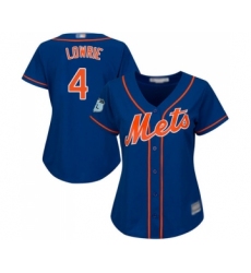 Women's New York Mets #4 Jed Lowrie Authentic Royal Blue Alternate Home Cool Base Baseball Jersey