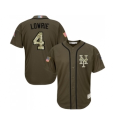 Youth New York Mets #4 Jed Lowrie Authentic Green Salute to Service Baseball Jersey
