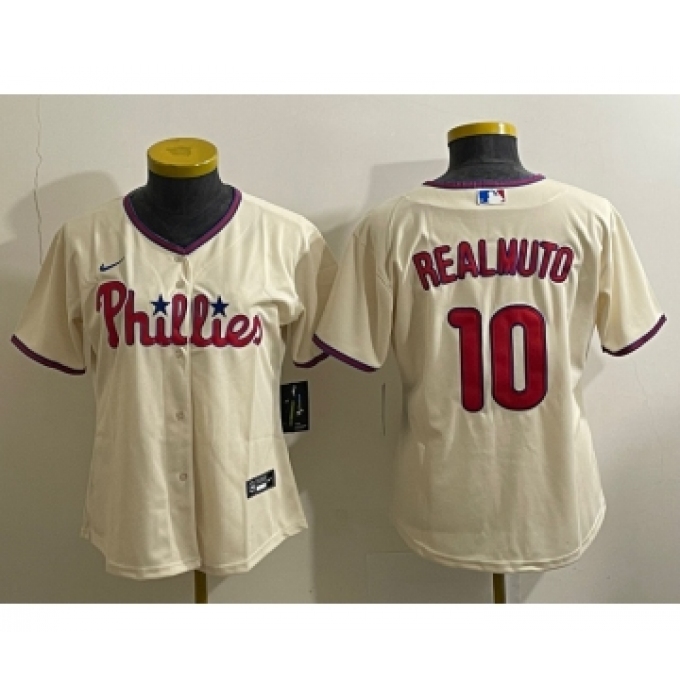 Women's Philadelphia Phillies #10 JT Realmuto Cream Cool Base Jersey
