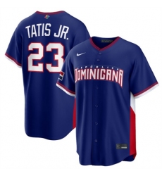 Men's Dominican Republic Baseball #23 Fernando Tatis Jr. Navy 2026 World Baseball Classic Road Stadium Stitched Jersey