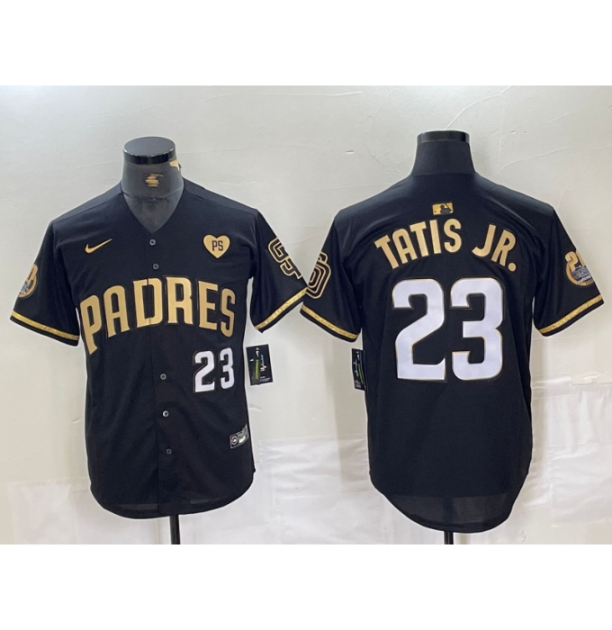 Men's San Diego Padres #23 Fernando Tatis Jr Black Gold With Cool Base Stitched Baseball Jersey