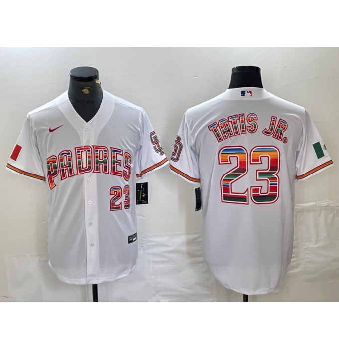 Men's San Diego Padres #23 Fernando Tatis Jr Mexico White Cool Base Stitched Baseball Jersey