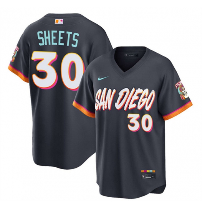 Men's San Diego Padres #30 Gavin Sheets Obsidian 2026 City Connect Stadium Stitched Baseball Jersey