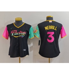 Women's San Diego Padres #3 Jackson Merrill Black Fashion Baseball Jersey