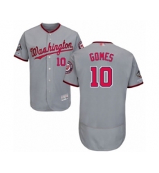 Men's Washington Nationals #10 Yan Gomes Grey Road Flex Base Authentic Collection 2019 World Series Champions Baseball Jersey