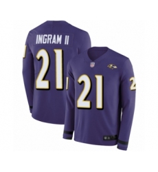 Men's Baltimore Ravens #21 Mark Ingram II Limited Purple Therma Long Sleeve Football Jersey