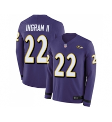 Men's Baltimore Ravens #22 Mark Ingram II Limited Purple Therma Long Sleeve Football Jersey