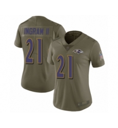 Women's Baltimore Ravens #21 Mark Ingram II Limited Olive 2017 Salute to Service Football Jersey