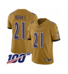 Youth Baltimore Ravens #21 Mark Ingram II Limited Gold Inverted Legend 100th Season Football Jersey