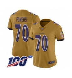 Women's Baltimore Ravens #70 Ben Powers Limited Gold Inverted Legend 100th Season Football Jersey