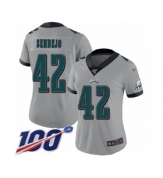 Women's Philadelphia Eagles #42 Andrew Sendejo Limited Silver Inverted Legend 100th Season Football Jersey
