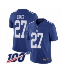 Men's New York Giants #27 Deandre Baker Royal Blue Team Color Vapor Untouchable Limited Player 100th Season Football Jersey