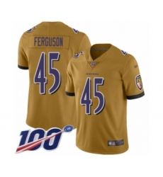 Men's Baltimore Ravens #45 Jaylon Ferguson Limited Gold Inverted Legend 100th Season Football Jersey