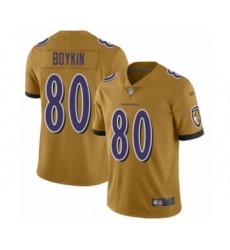 Women's Baltimore Ravens #80 Miles Boykin Limited Gold Inverted Legend Football Jersey