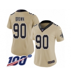 Women's New Orleans Saints #90 Malcom Brown Limited Gold Inverted Legend 100th Season Football Jersey