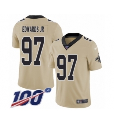 Men's New Orleans Saints #97 Mario Edwards Jr Limited Gold Inverted Legend 100th Season Football Jersey