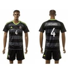 Wales #4 Richards Black Away Soccer Club Jersey