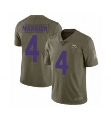 Youth Minnesota Vikings #4 Sean Mannion Limited Olive 2017 Salute to Service Football Jersey