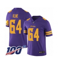 Men's Minnesota Vikings #64 Josh Kline Limited Purple Rush Vapor Untouchable 100th Season Football Jersey
