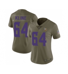 Women's Minnesota Vikings #64 Josh Kline Limited Olive 2017 Salute to Service Football Jersey
