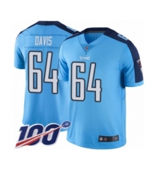 Men's Tennessee Titans #64 Nate Davis Limited Light Blue Rush Vapor Untouchable 100th Season Football Jersey
