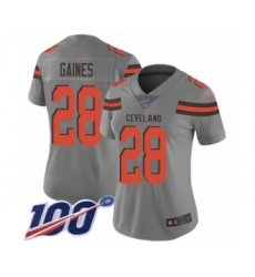 Women's Cleveland Browns #28 Phillip Gaines Limited Gray Inverted Legend 100th Season Football Jersey