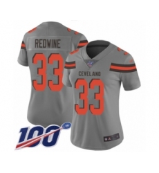 Women's Cleveland Browns #33 Sheldrick Redwine Limited Gray Inverted Legend 100th Season Football Jersey